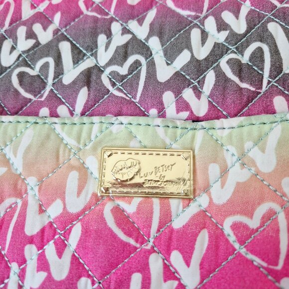 NWoT Luv Betsey Johnson Hearts Tie-Dye Graffiti Rainbow Weekender Duffel - Picture 2 of 16
